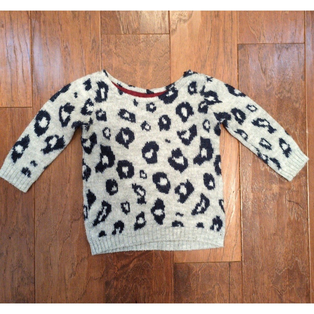 12M Baby Girl Leopard Cheetah Print Crewneck Sweater Gray Cozy Fall Winter